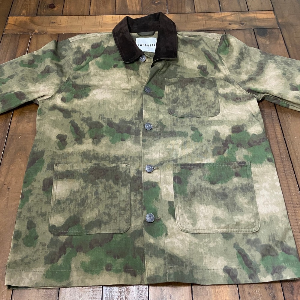 Lafaurie British Millerain Camo Chore Jacket XXL Green Corduroy Collar Mens